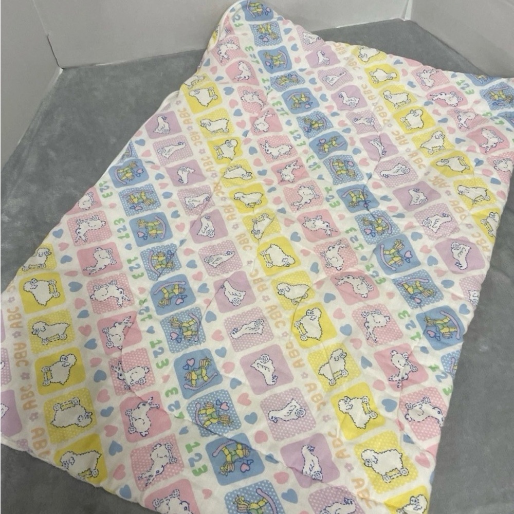 Vintage Baby, Sleeping Bag, Bunnies, Sheep, Abc, Logos, Yellow Blue Pink Horses